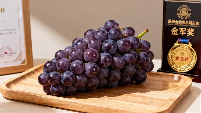 Display of high-quality grape products, gold award-winning grape varieties